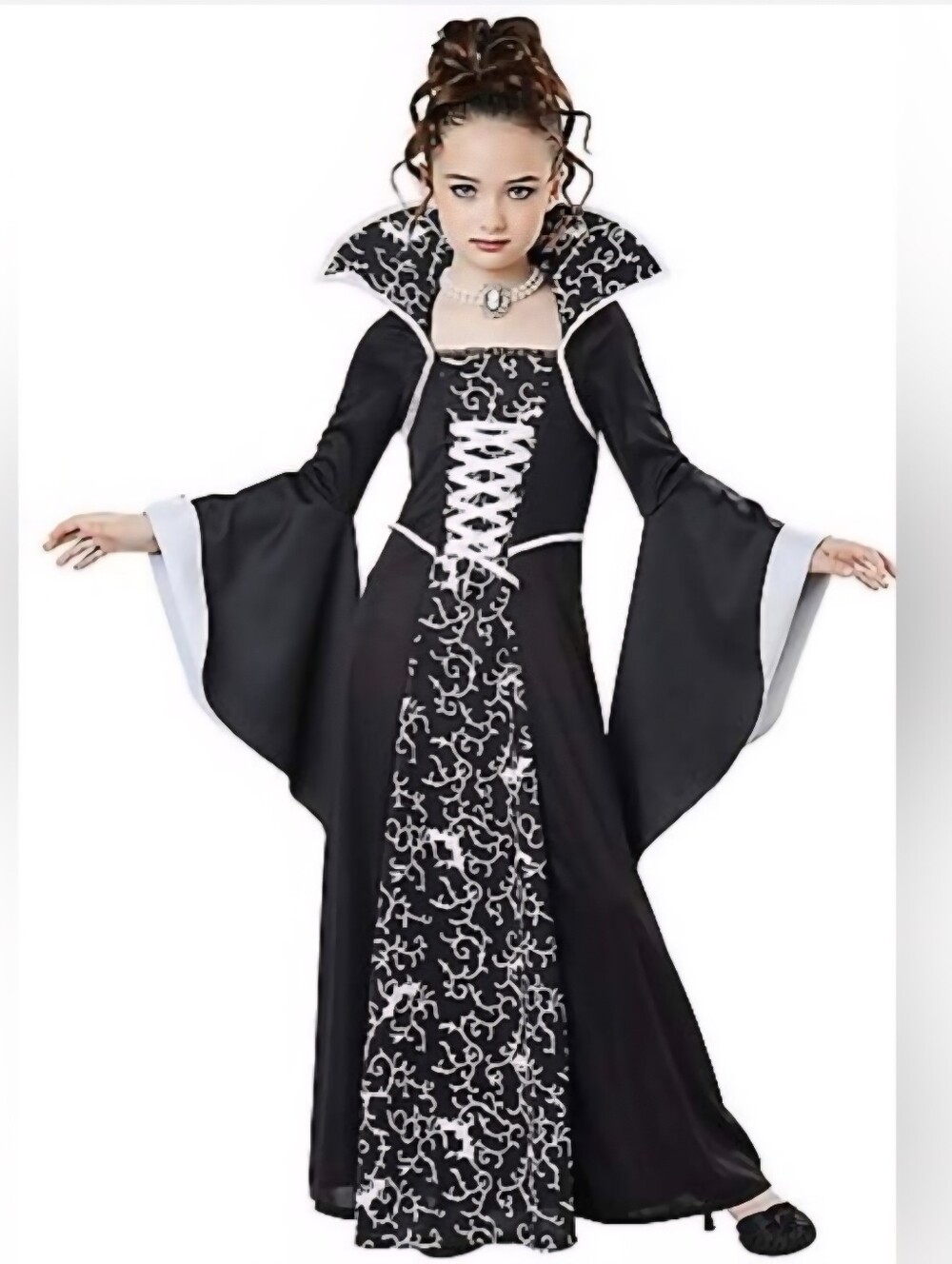 Spirit Halloween Black Lace-Up Bell Sleeve Gothic Vampire Costume Girl's Small S
